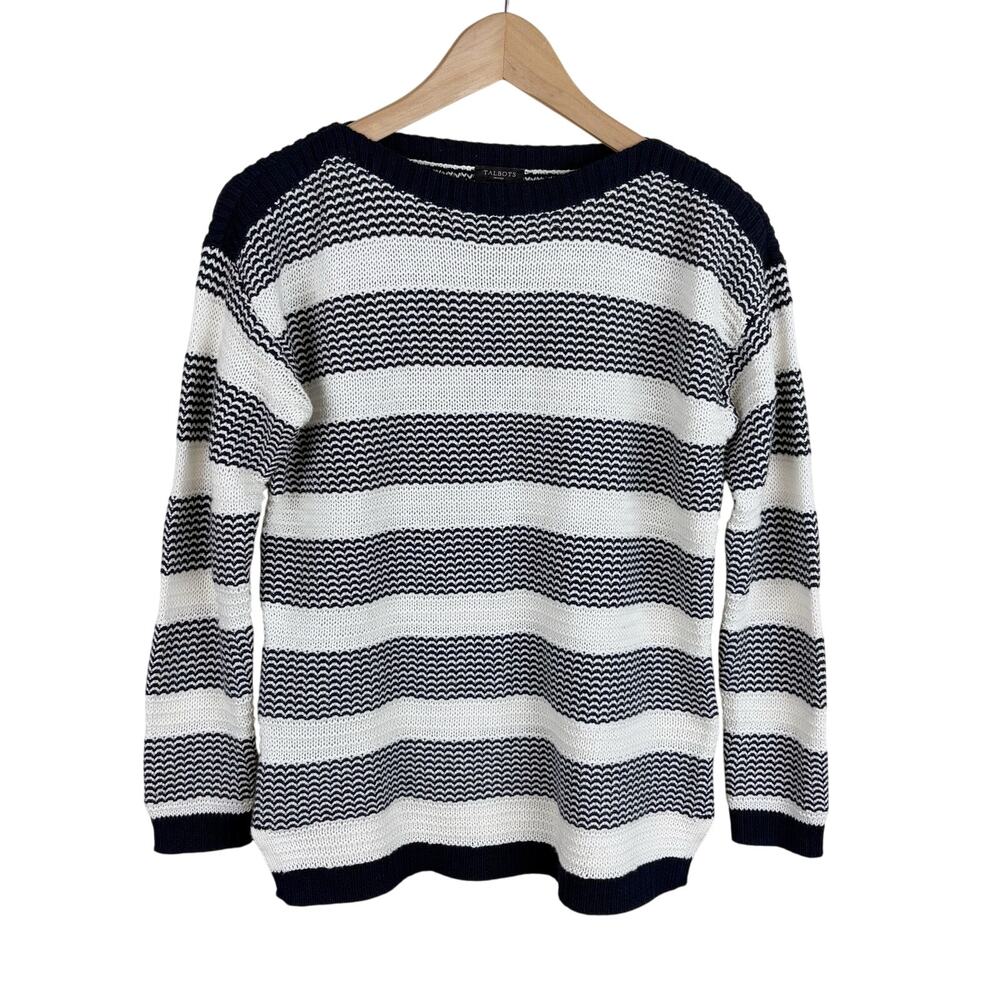 NWT Talbots Striped Boat Neck Knit Sweater Womens Size M Petite Nautical Classic